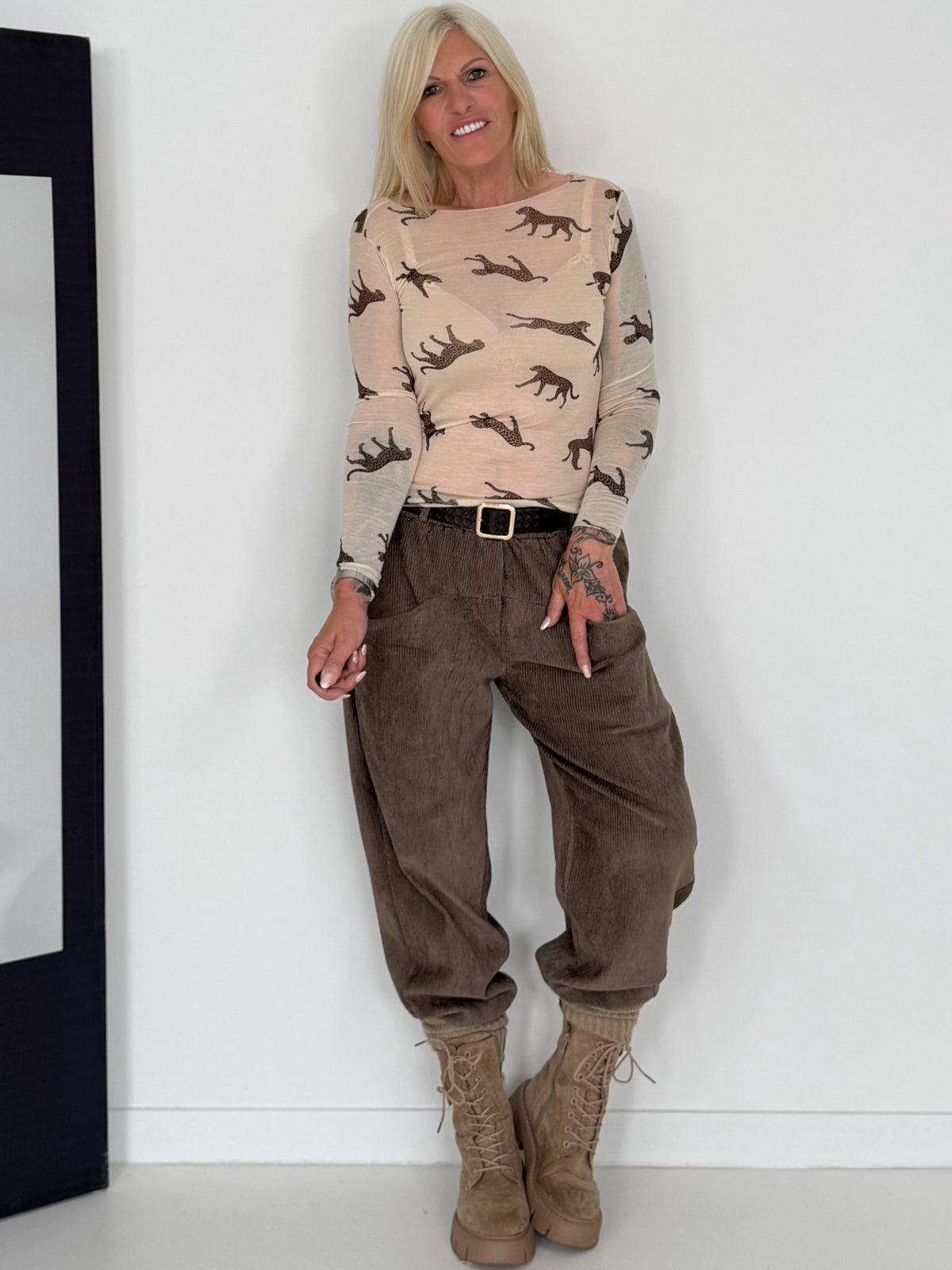 Cashmere Shirt mit Tierprint - Leopard/Tiger