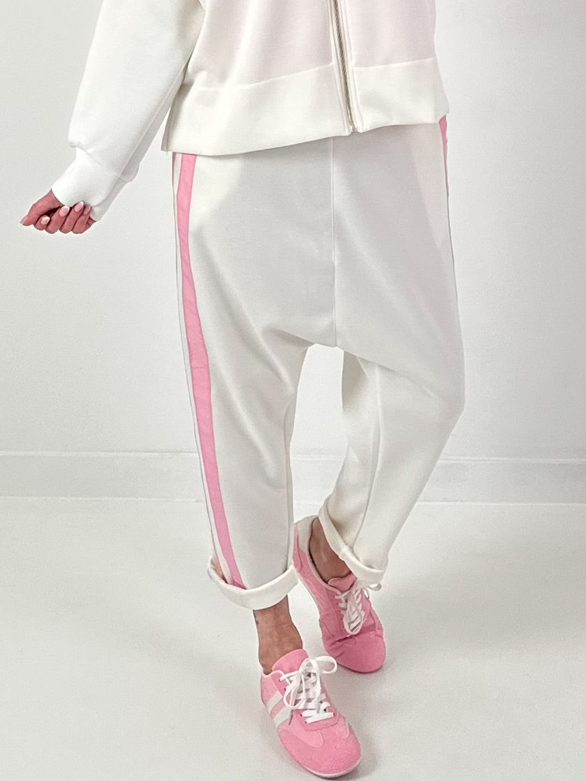 Sweat Baggy mit Streifen - weiss