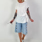 Blouse-style top with side tie knot - white