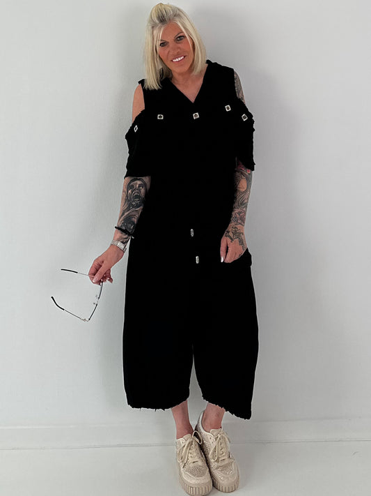 Hoodie Shirt mit Cut Out Shoulder - schwarz