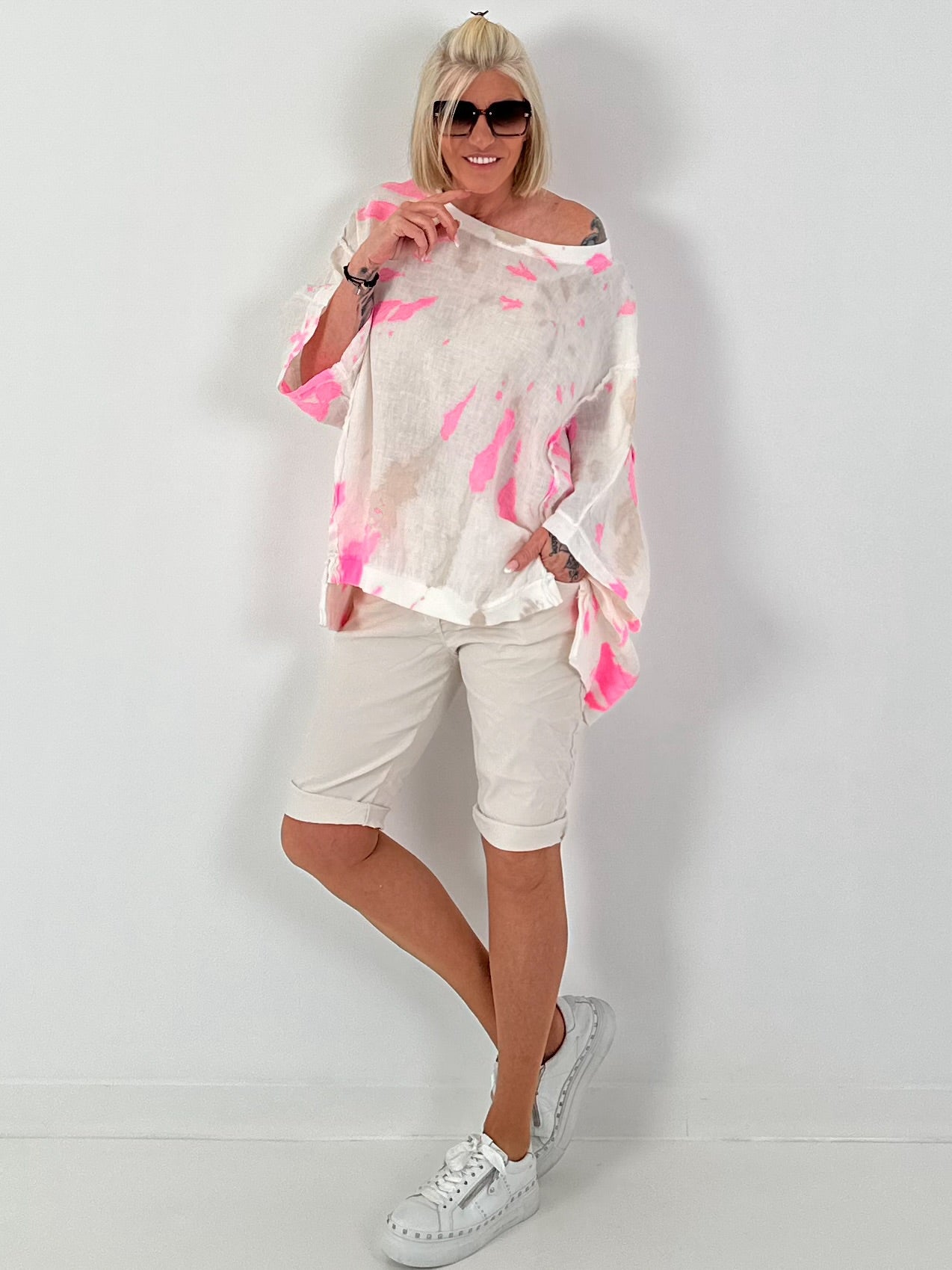 Korte broek met elastische tailleband - beige