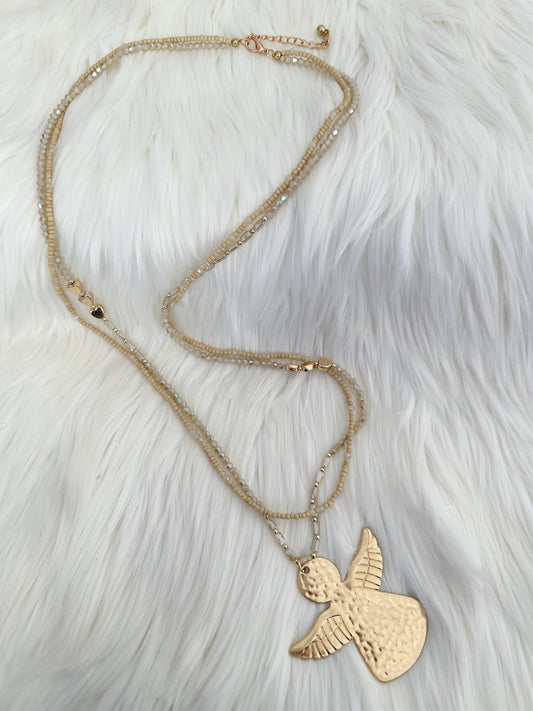 Ketting met engelenhanger - beige-goud