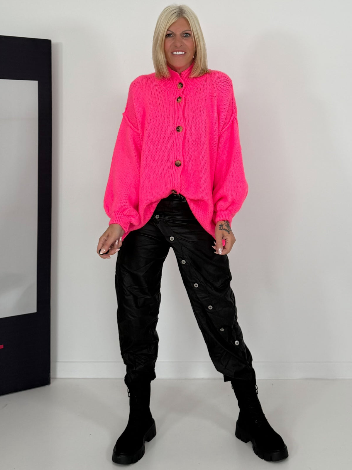Oversized Strickjacke - neonpink