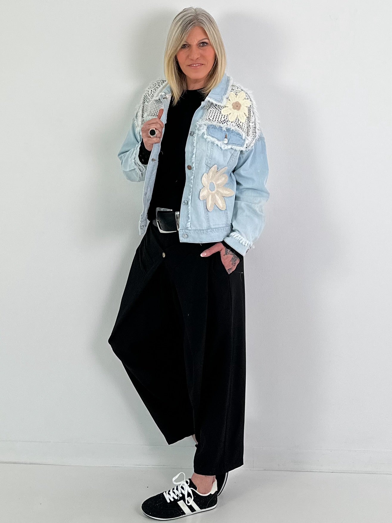 Denim jacket with crochet details - denim