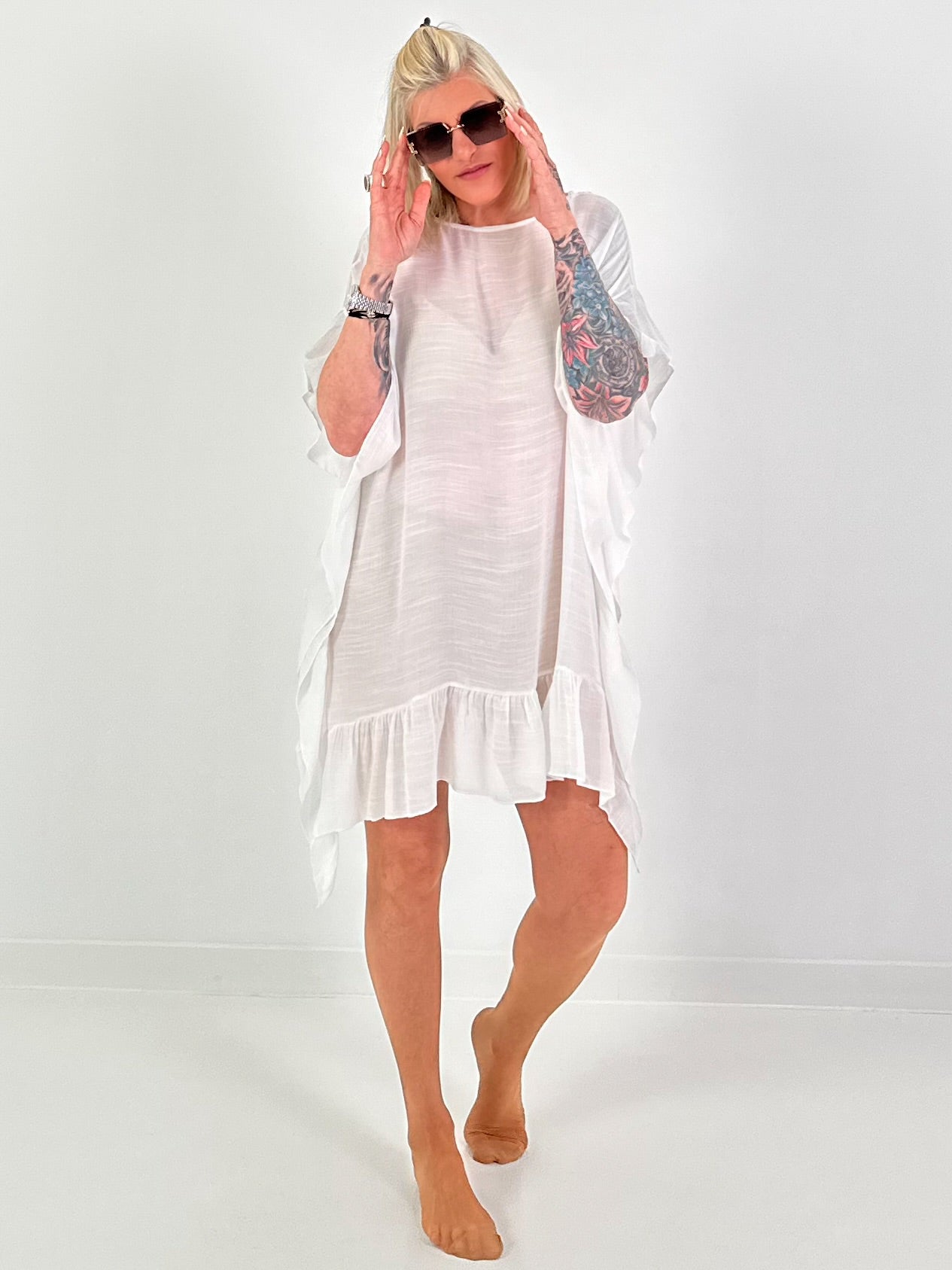 Ibiza Tunika mit Häkeleinsatz - weiss