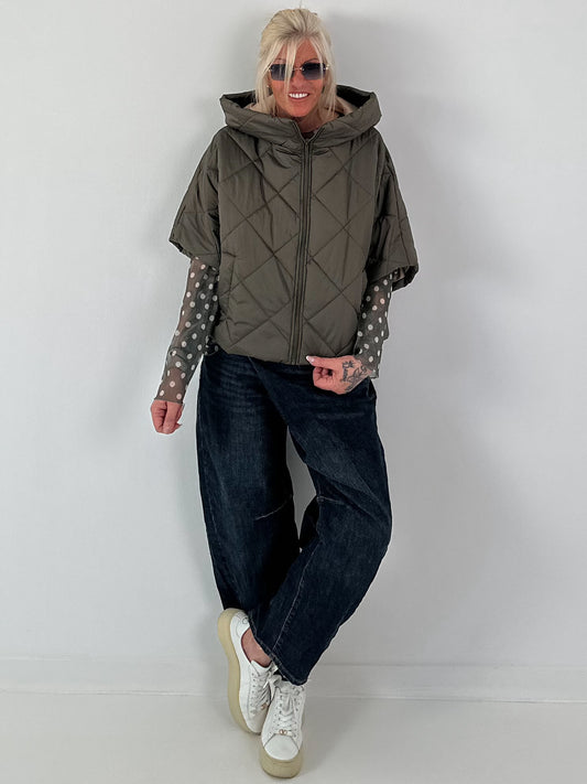 Jacke mit XL-Kragen und Kapuze - oliv