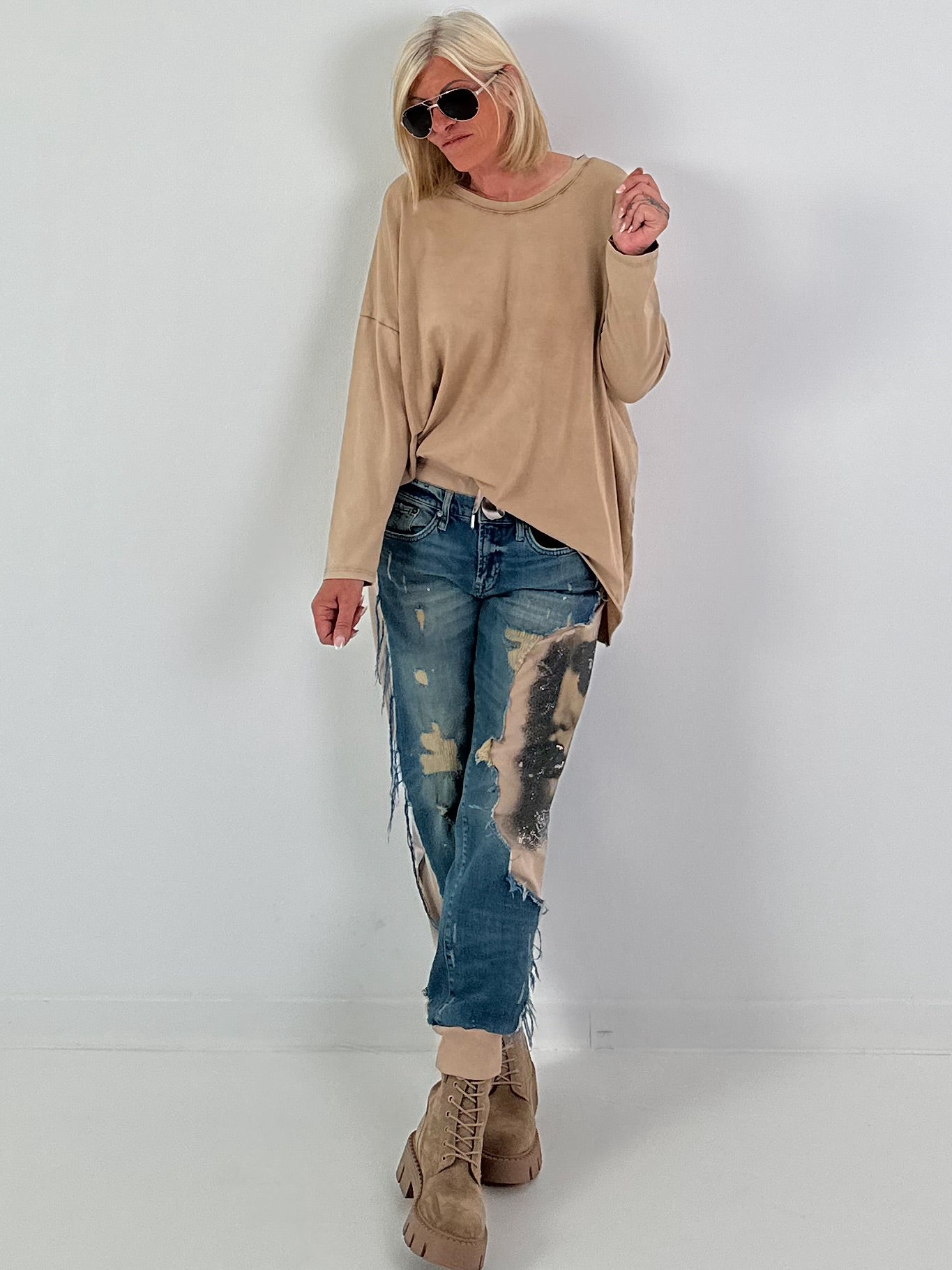 Oversized Shirt stone washed - camel (lieferbar ab ca.14.08.26)