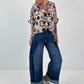 Leichte oversized Bluse mit Muster - beige- schwarz-blau