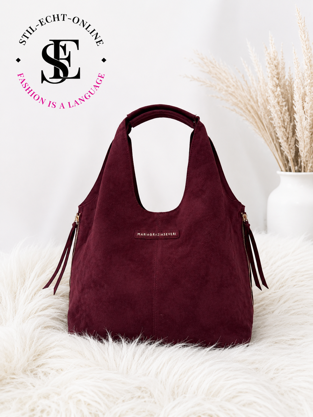 Faux Suede Bag - Burgundy