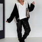 Oversized Grobstrick-Hoodie mit Sweat-Einsatz  - weiss-schwarz