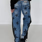 Boyfriend Jeans mit allover Sternen-Print und Ledereinsätzen - schwarz-denim