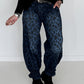 Jeans-Pumphose im Allover-Leoprint mit Gürtel - dark-denim