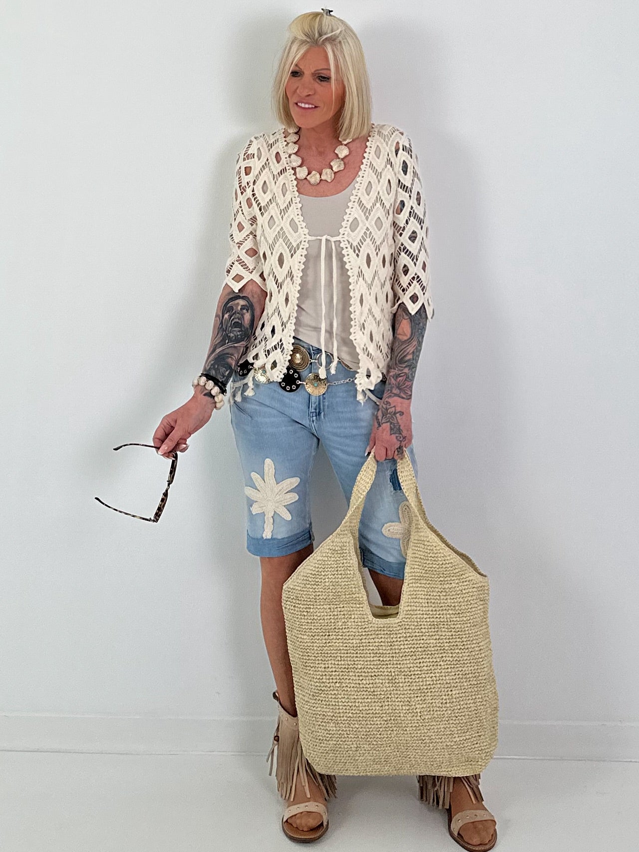 Basttasche - beige