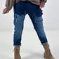 Jeans mit elastischem Bund und Patten - denim