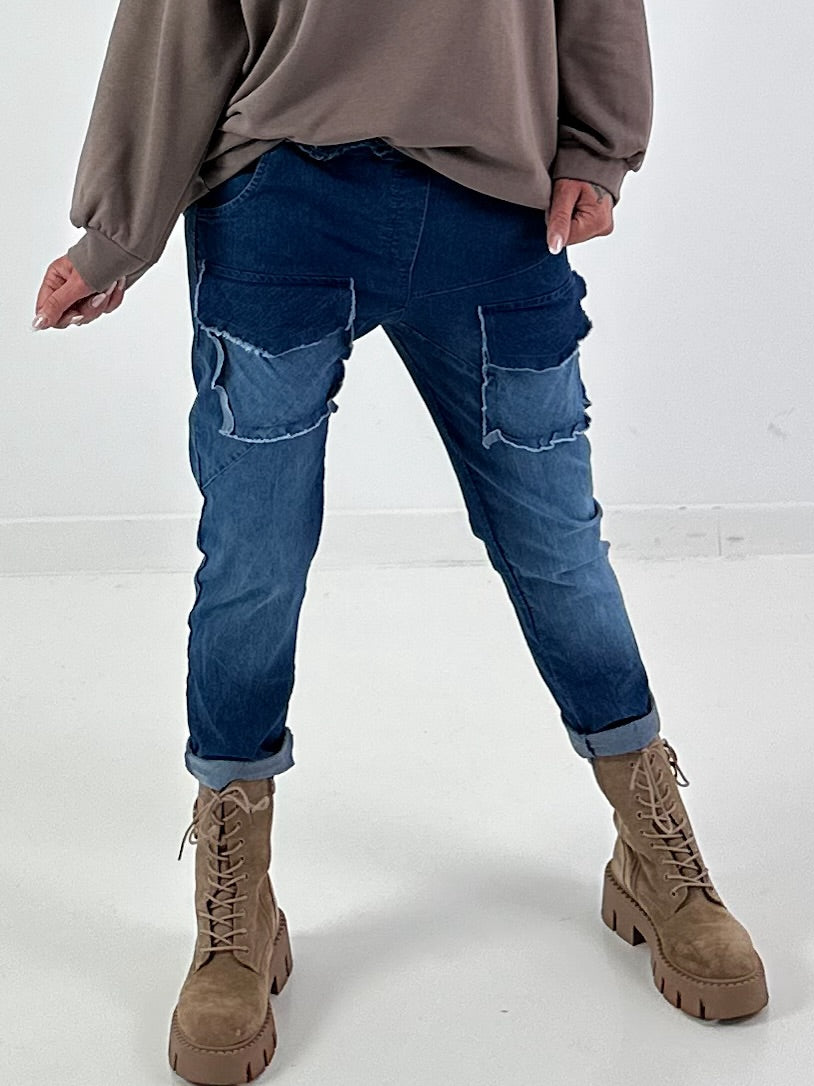 Jeans mit elastischem Bund und Patten - denim