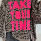 Oversized Sweater im Leoprint mit Schriftzug - mokka