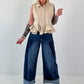 Ärmellose Bluse mit Volants  - beige