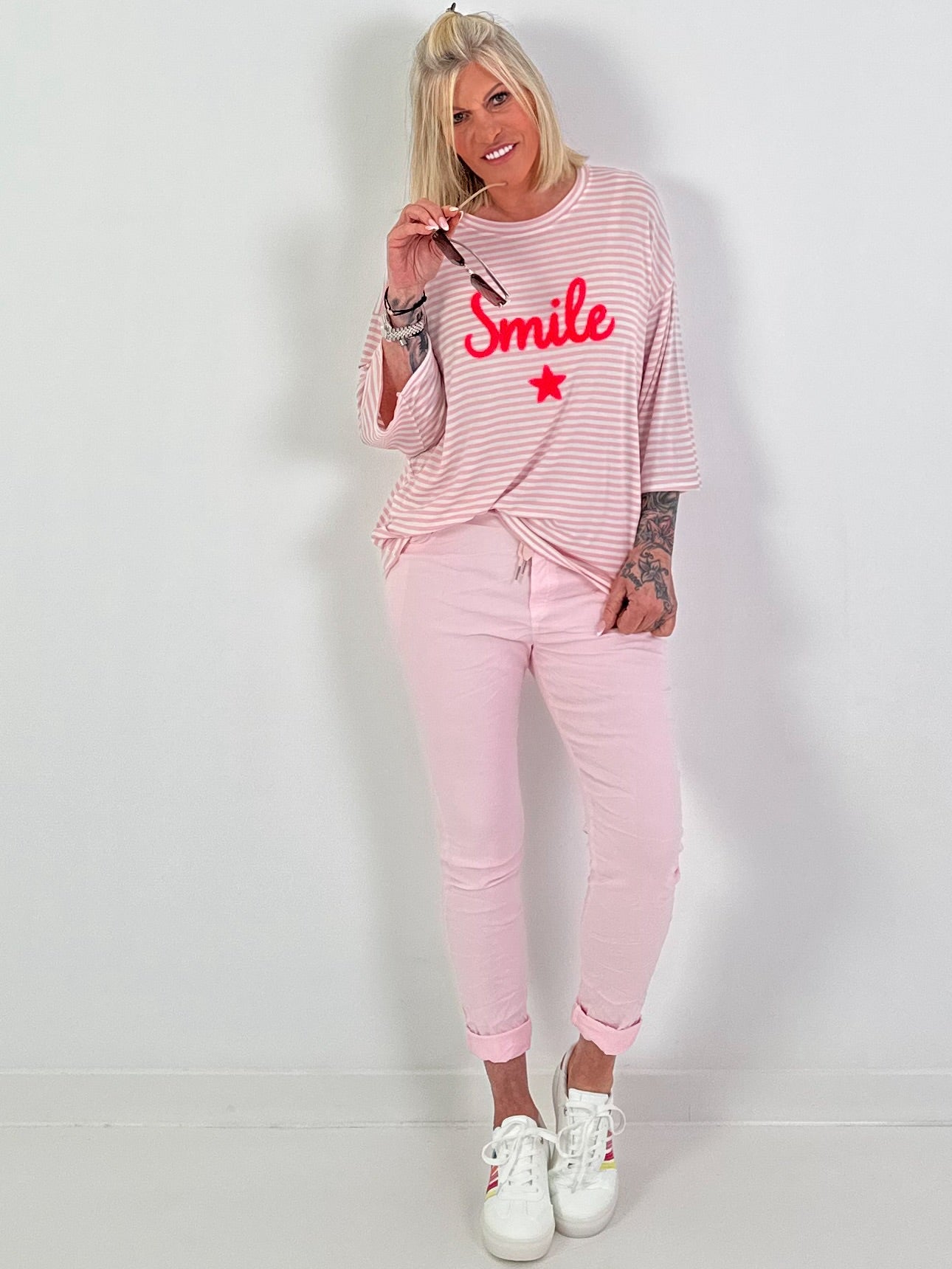Shirt mit Streifen Smile - rosa-weiss