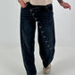Jeans mit Knopfleiste quer - denim