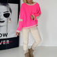 Oversized Sweater mit Strasskreuz - neonpink-beige
