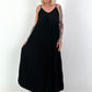 Pleated Dress with Spaghetti Straps - Black
