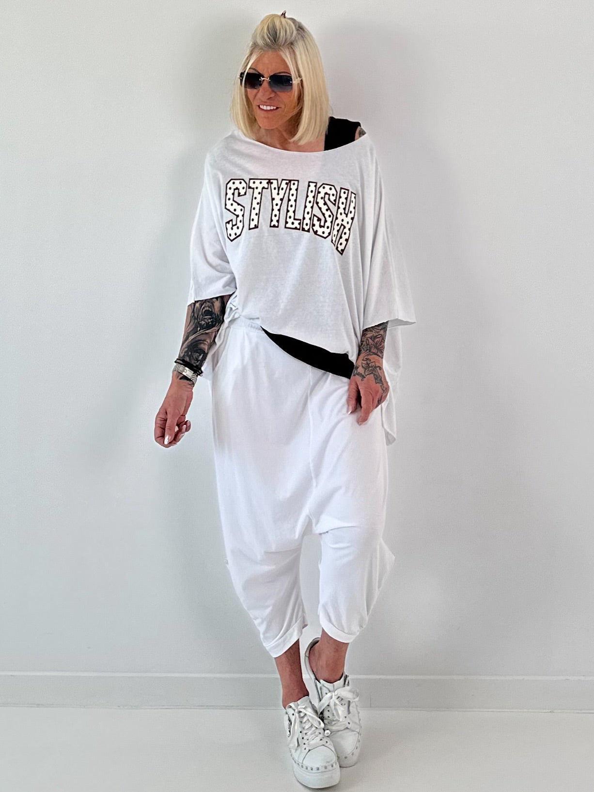 Poncho Shirt mit Schriftzug - weiss
