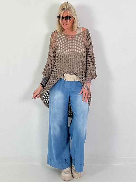 Oversized Crocheted Sweater - Taupe