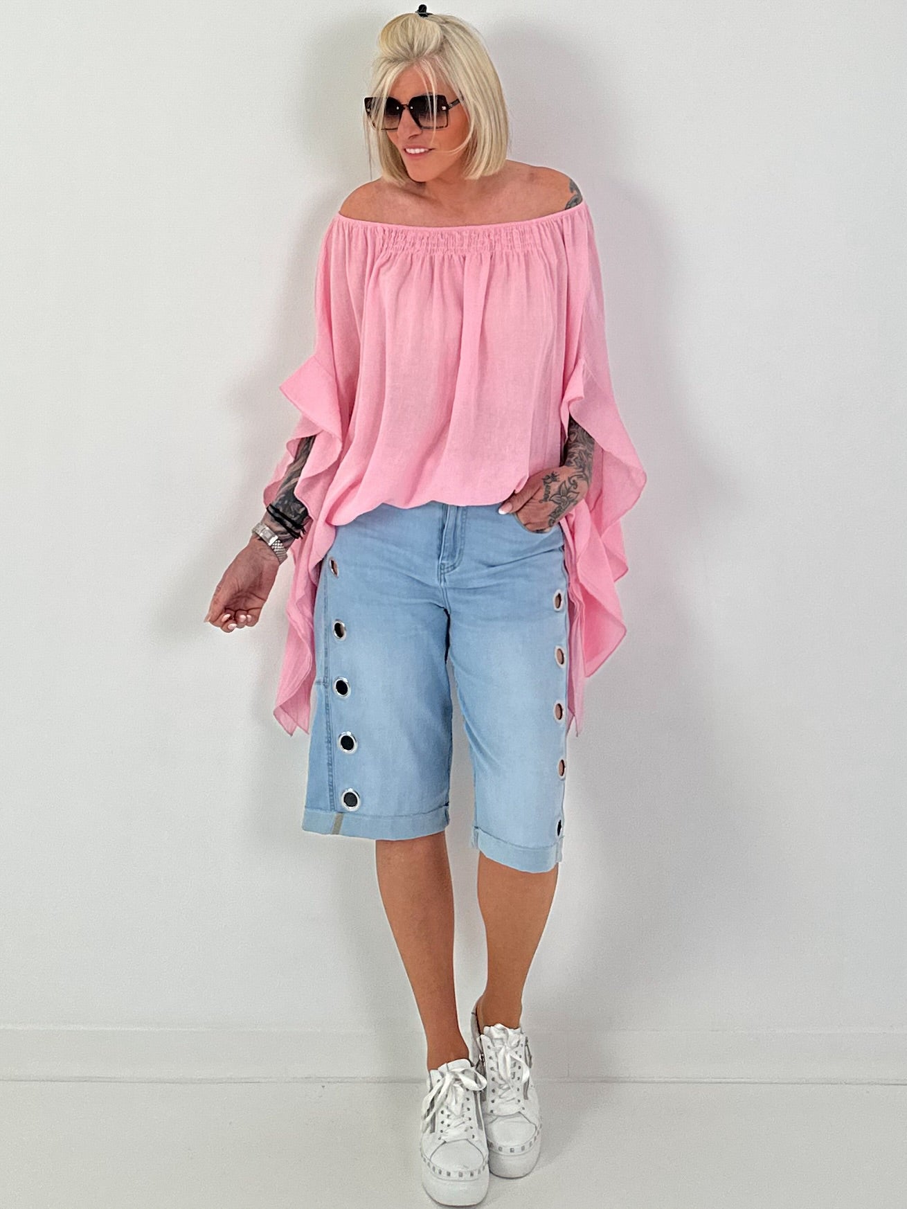 Tunic with side ruffles - pink