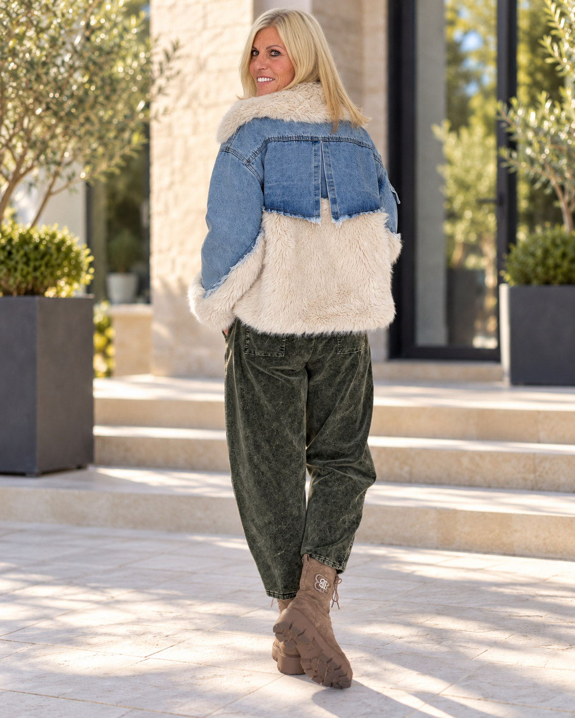 Jeansjacke in Felloptik - denim-beige