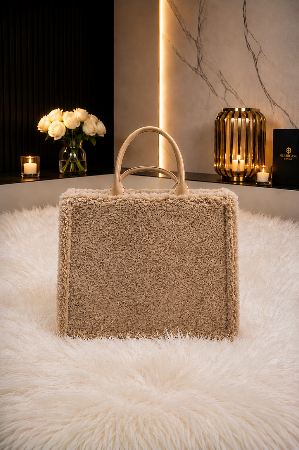 Stylische Felltasche - beige