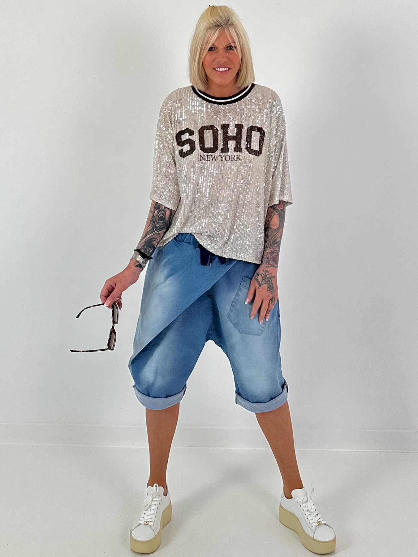 Pailletten Shirt SOHO New York - silber-schoko