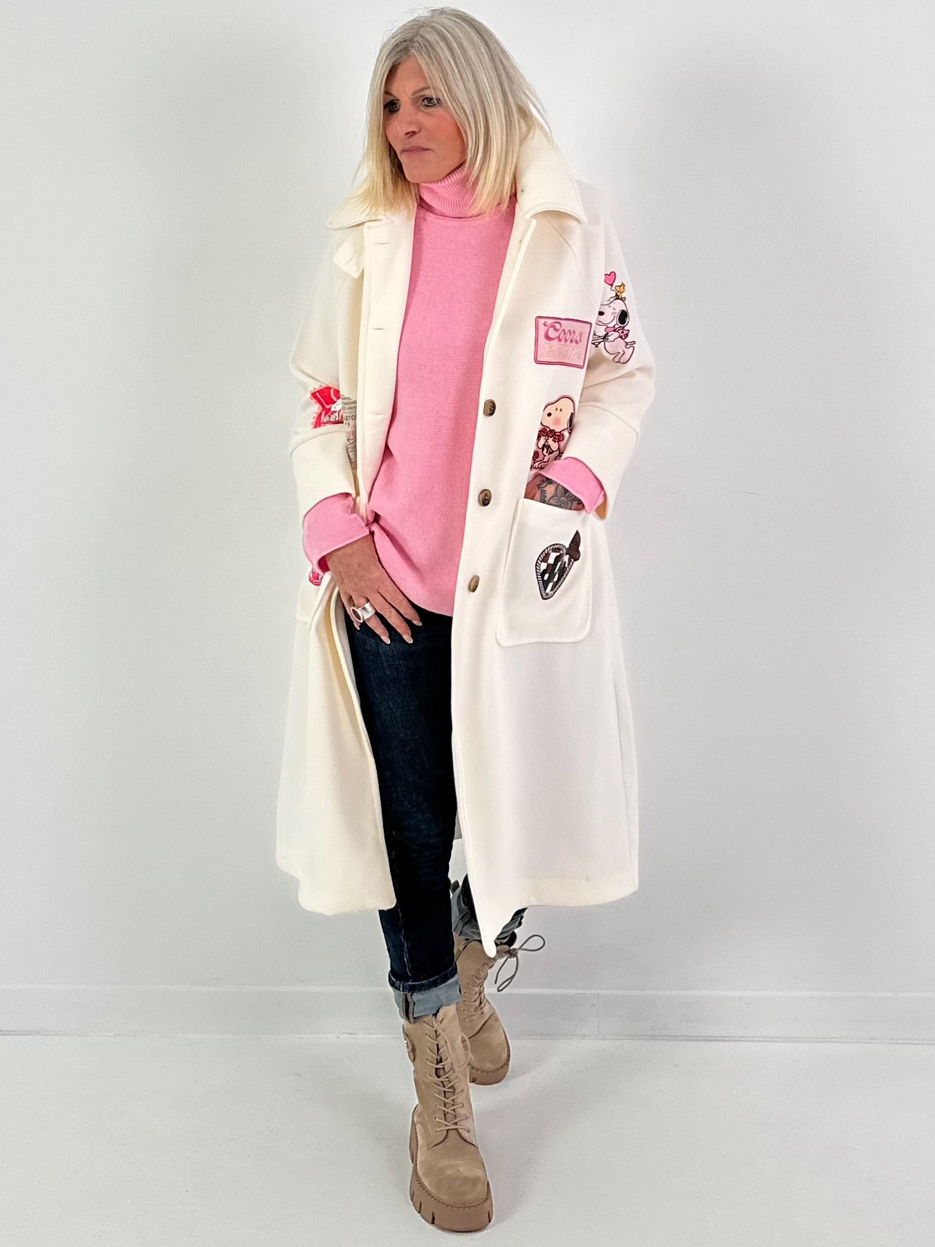 Mantel mit Schal Modell "Vintage Whimsy" - ecru