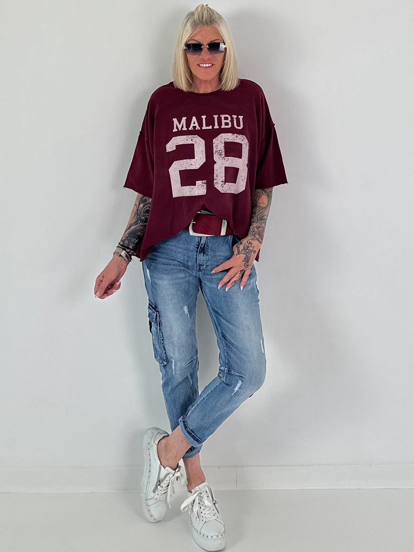 Sweater mit Vintage-Print - berry