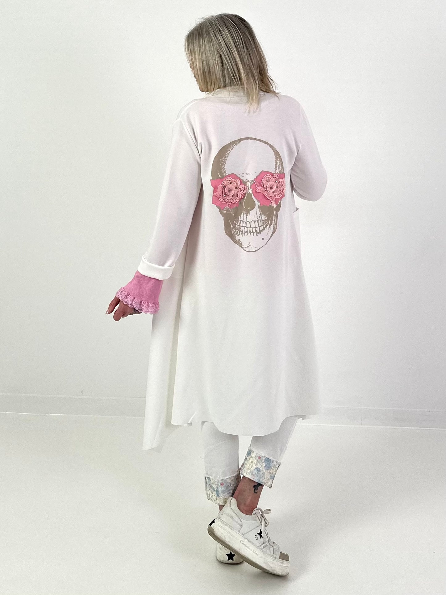 Trui met doodskopmotief - wit