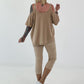 Shirt mit Cold Shoulder und Leo Strass - camel