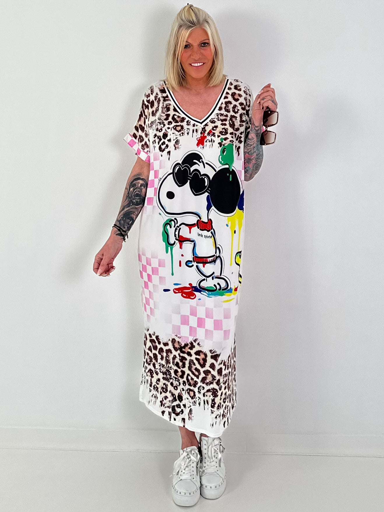 Kleid mit print-Mix - weiss-rosa-mehrfarbig