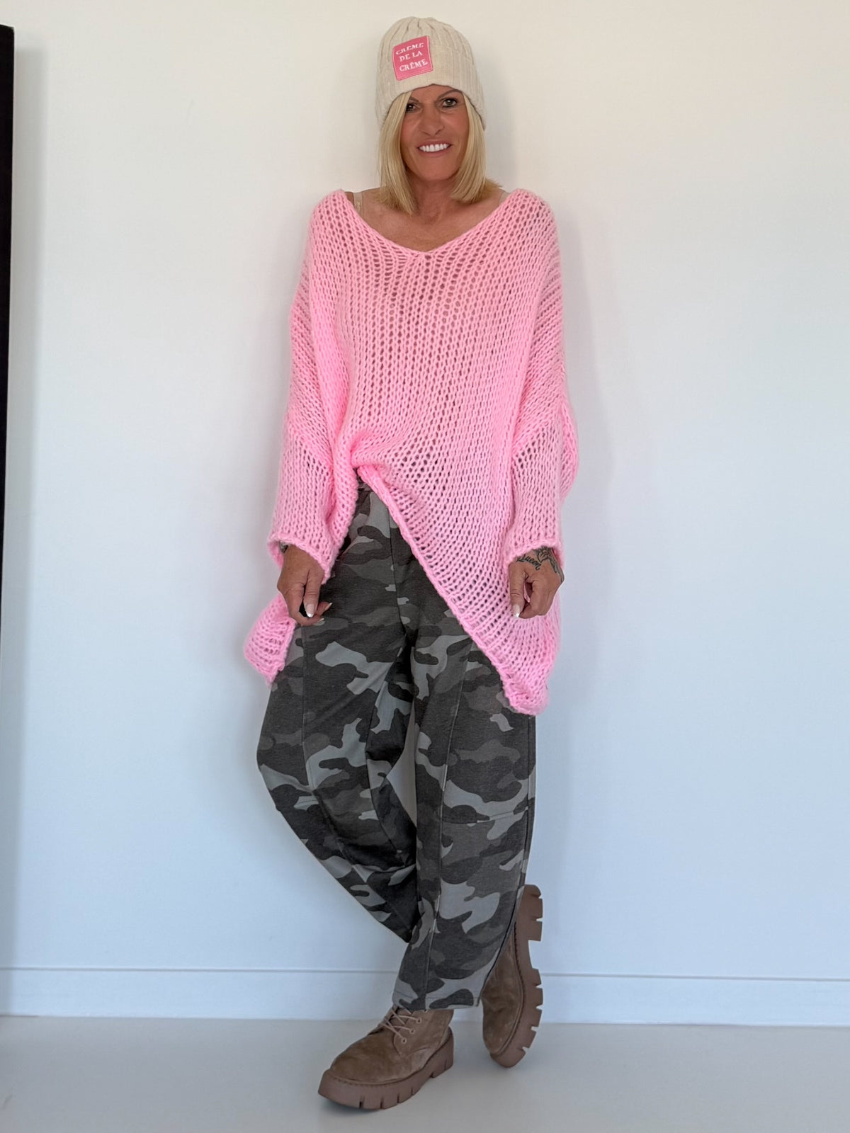 Soft Oversized Chunky Knit Sweater - Pink