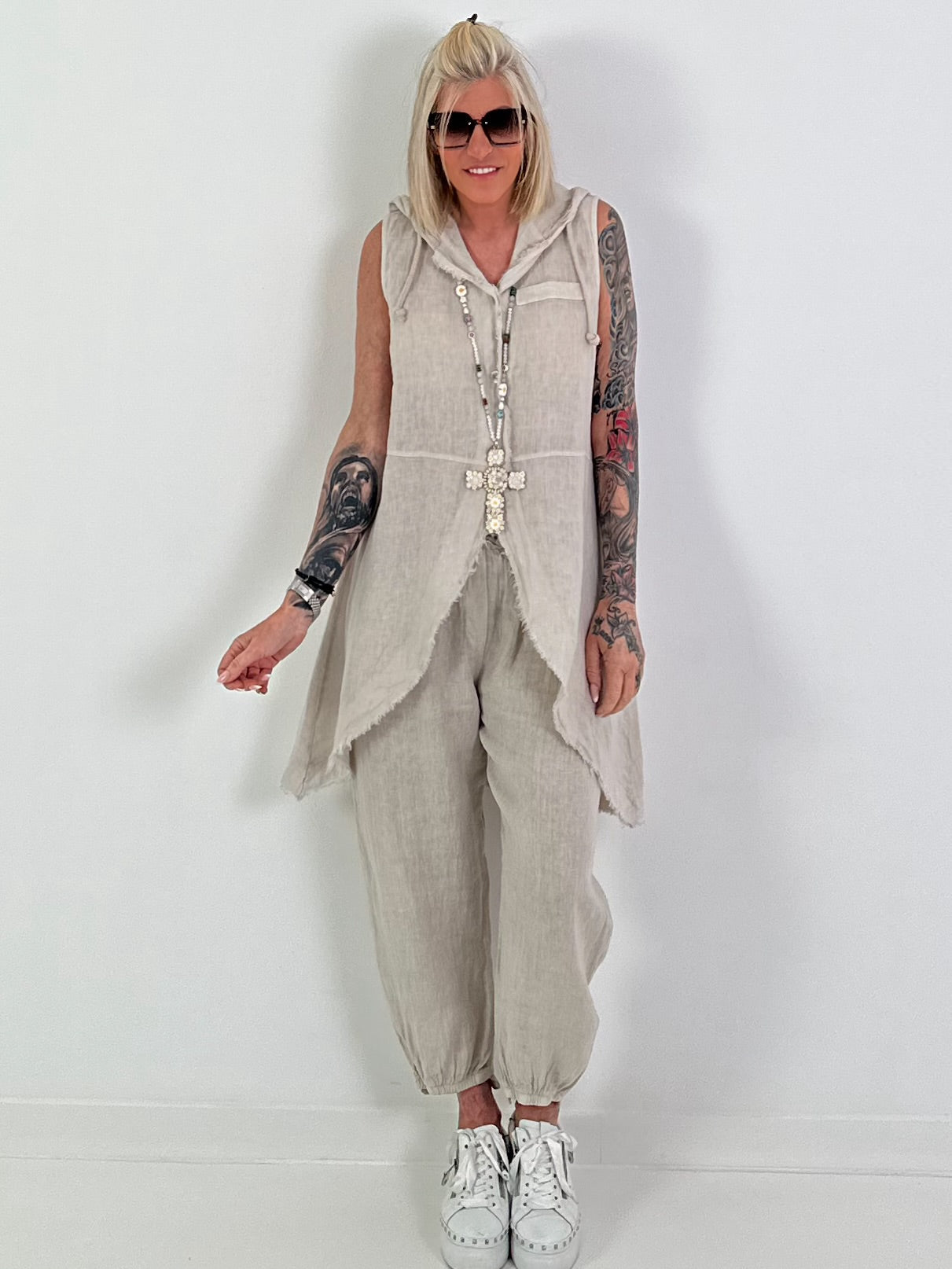 Linen two-piece set - beige