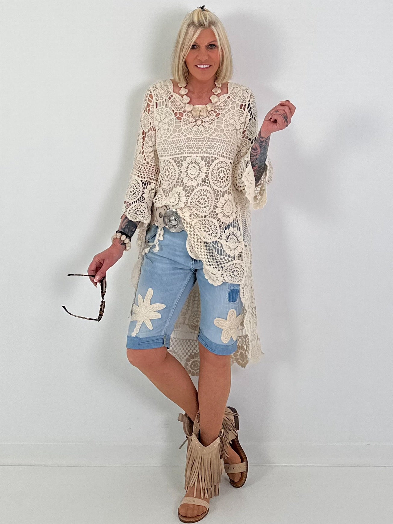 Crocheted Tunic with Pattern - beige