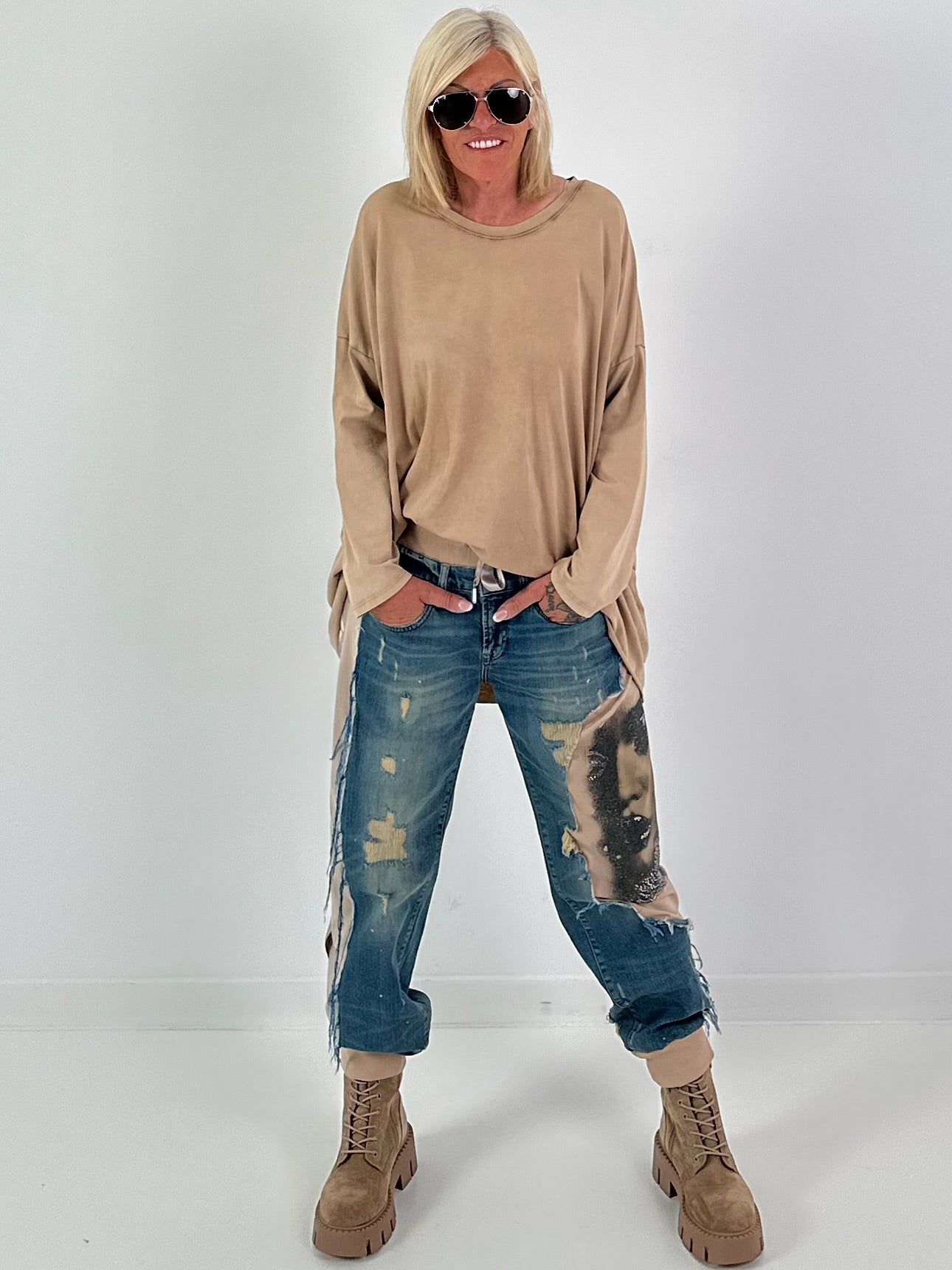 Oversized Shirt stone washed - camel (lieferbar ab ca.14.08.26)