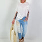 Linen Shirt with Crocheted Flowers - white
