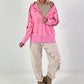 Stylische Sweatshirt Jacke mit großem Rückenpatch Dollar- rosa