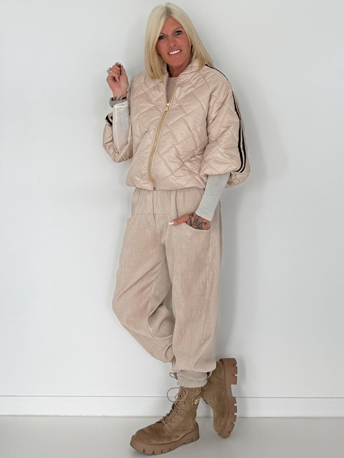 Weste mit Streifen - beige-mokka