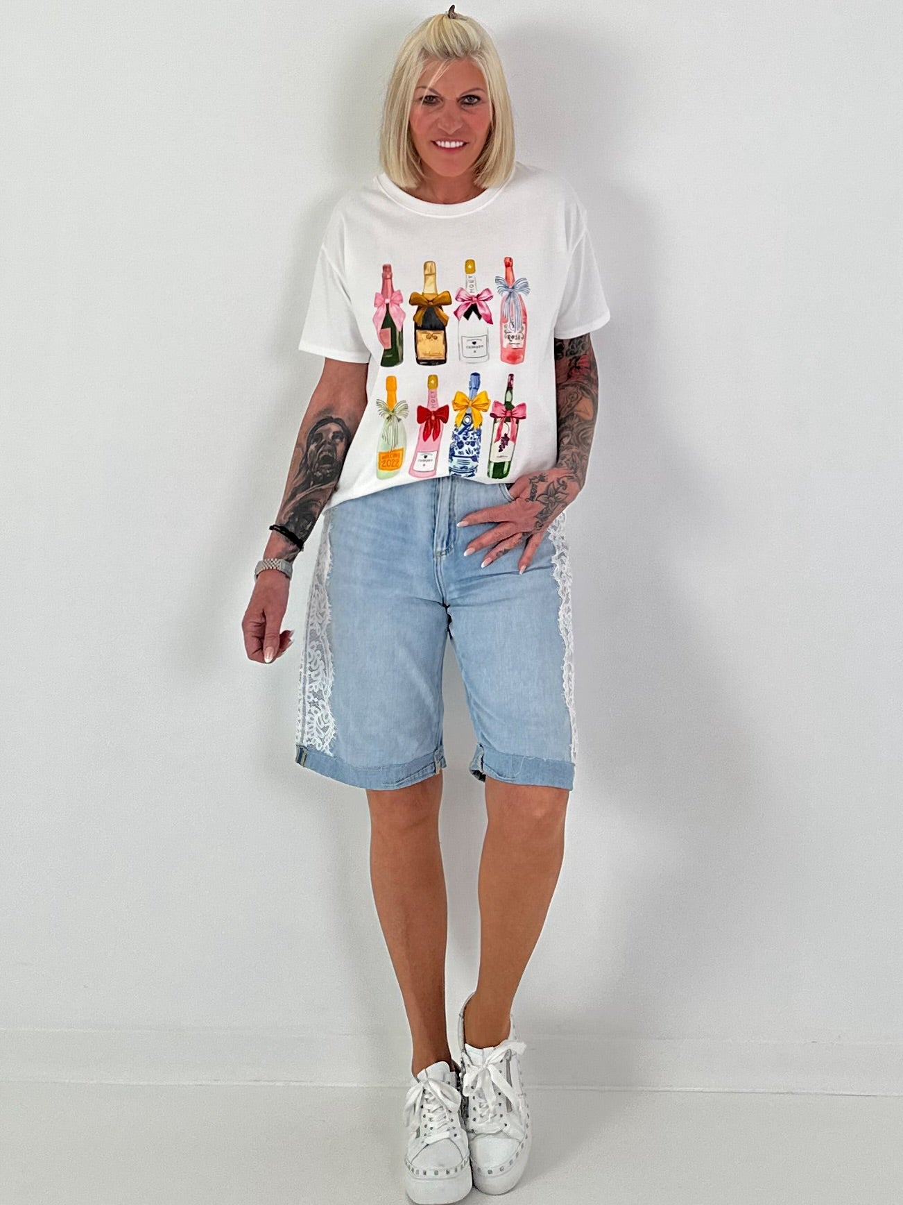 Sweat T-Shirt mit Print - weiss