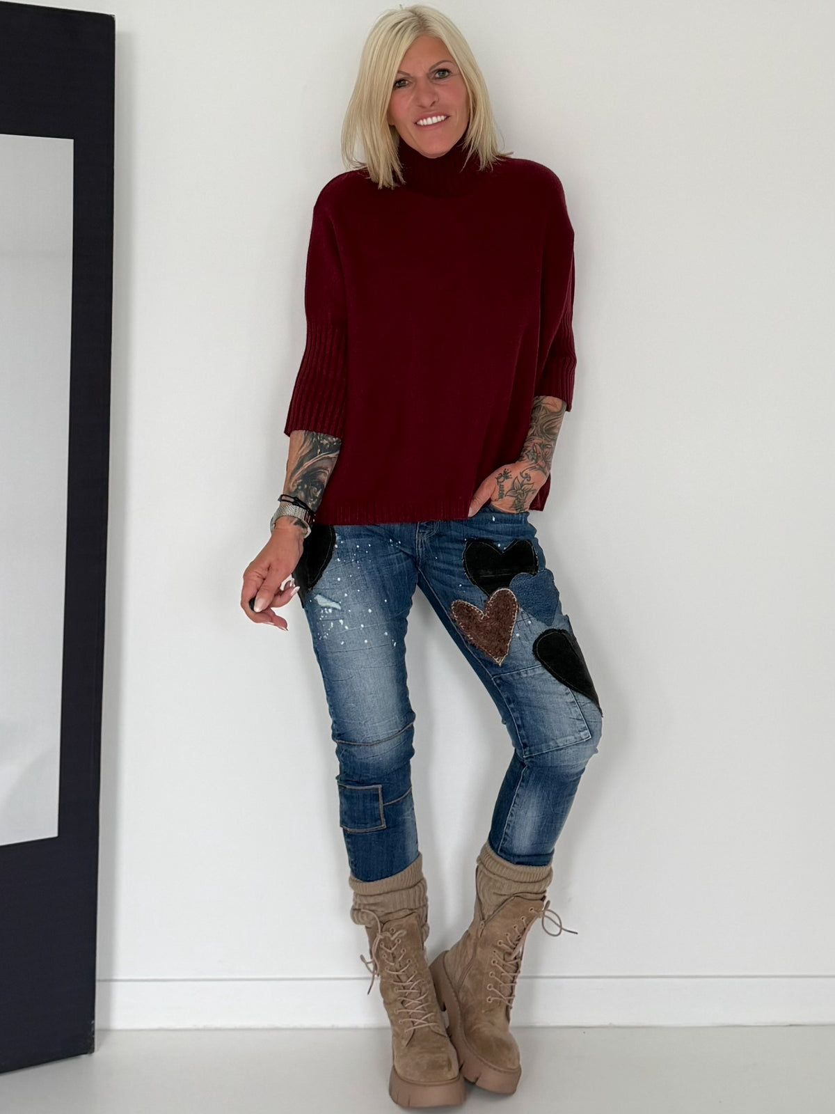 Strickpullover mit Turtleneck - bordeaux