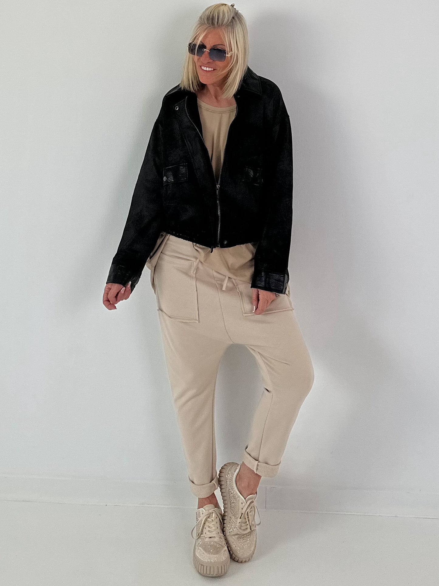 Vintage Blouson in leather look - black