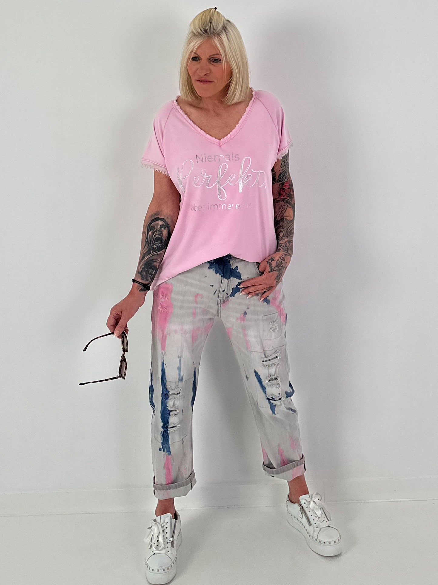 T-shirt with statement print - pink