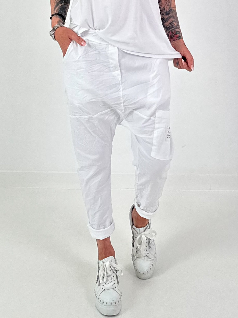 Baggy broek met statement-patch - wit