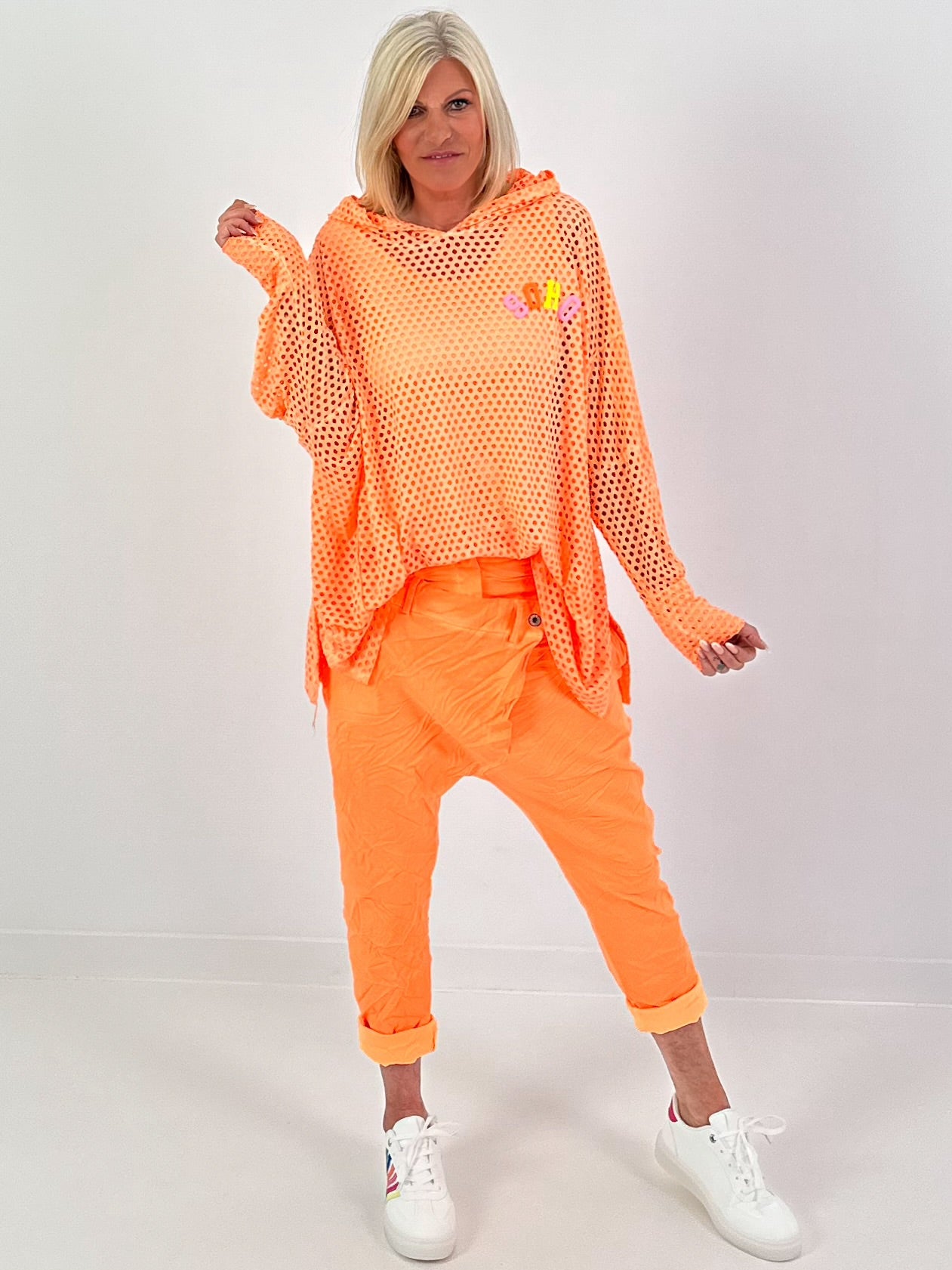 Oversized Netz Hoodie Soho - neonorange