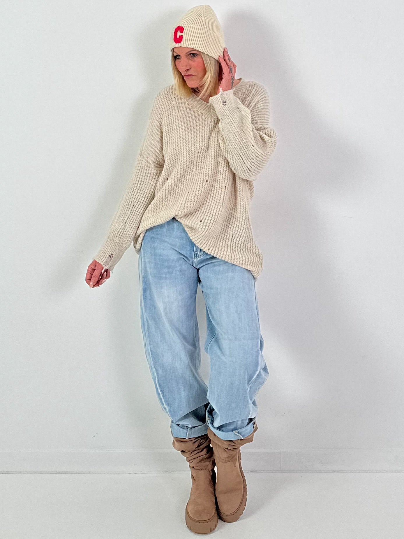 Trui model "Raw Rib" - beige